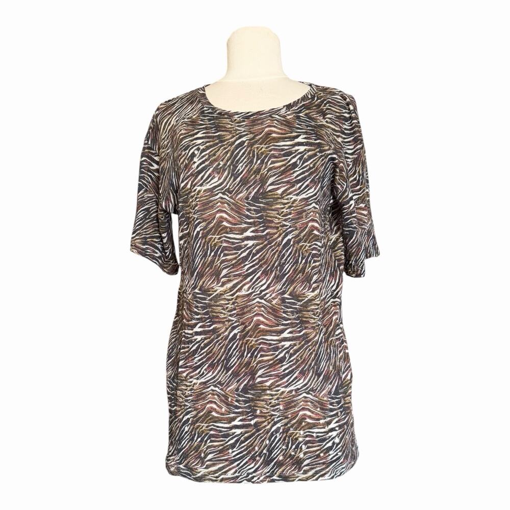 IRO Jeans Camo Distressed Graphic Tee XS NWT Animal Print Short Sleeve Top